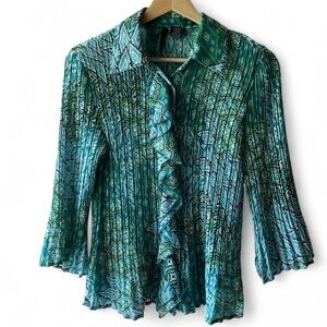 Vintage Y2K Teal Patterned Crinkled Women's Top